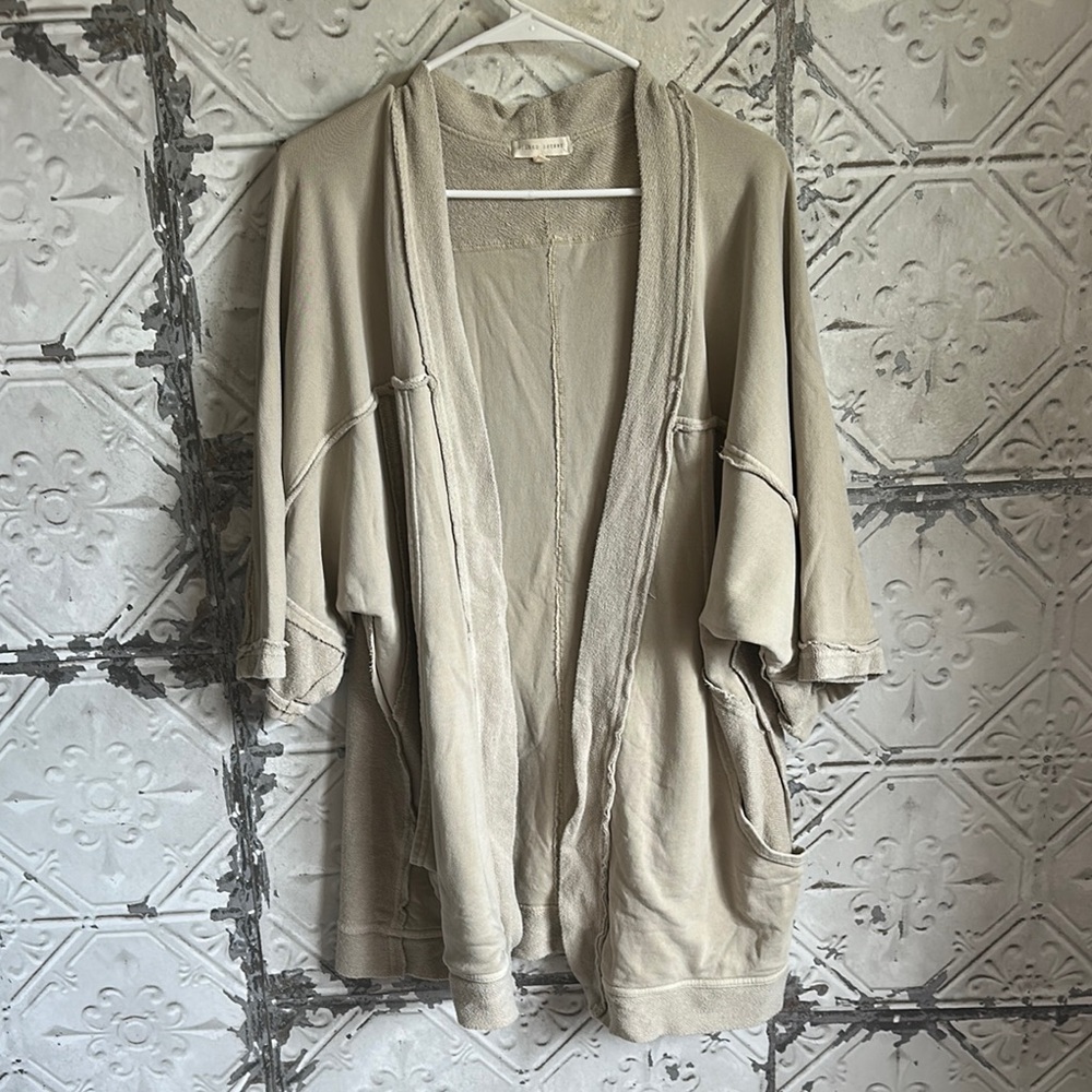 Gilded Intent oversized distressed Light Tan Knit Cardigan